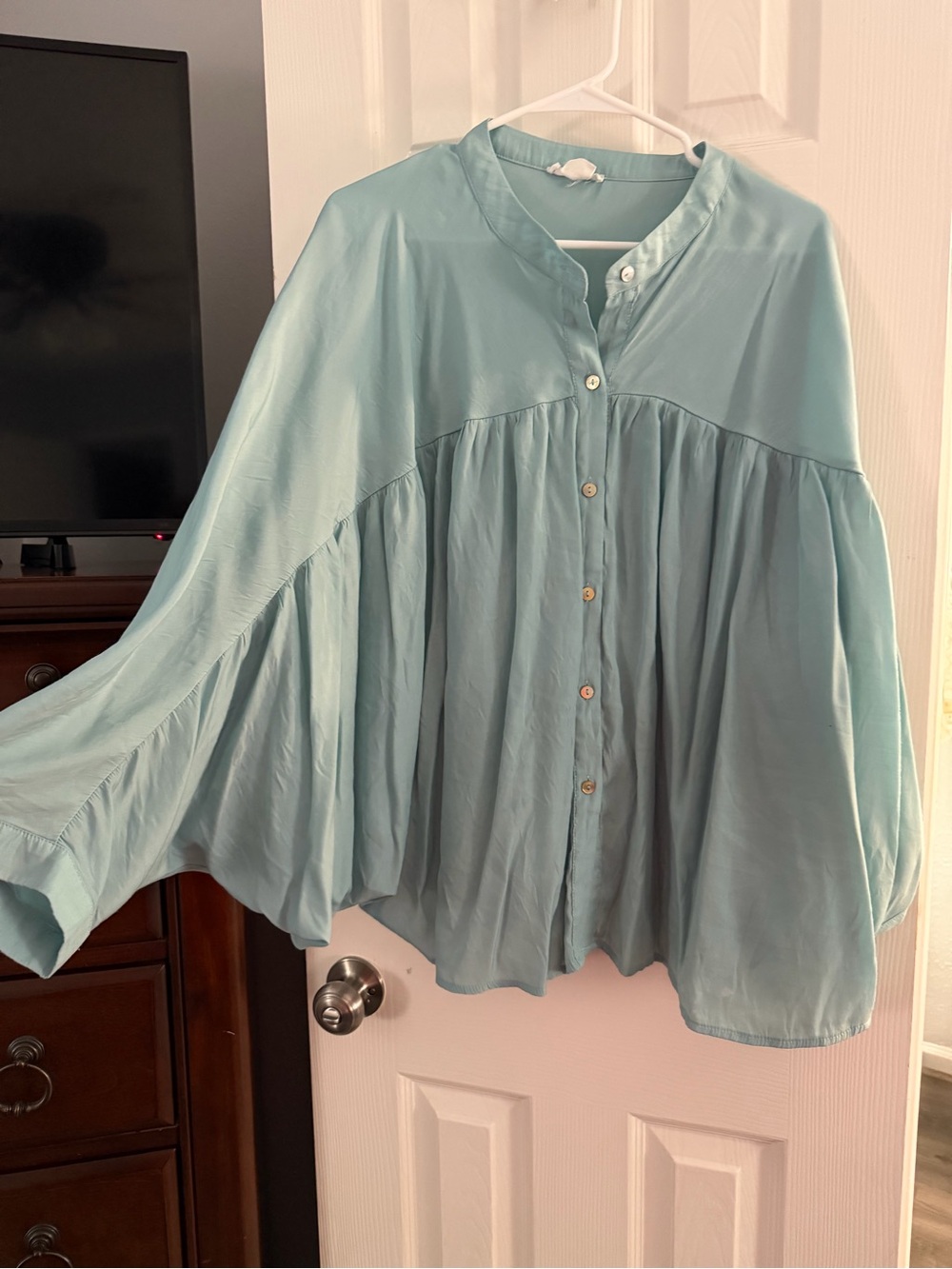 Chic Soul Light Blue Flowing Button-Front Blouse